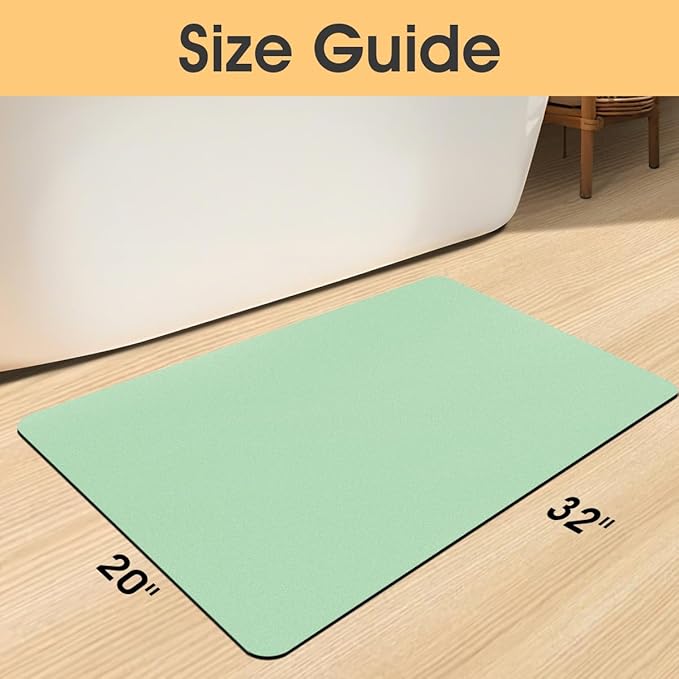 Ultra Thin Non-Slip Bath Mat Fit Under Door, Upgrade Backing Non Slip Bath Mat, Quick Dry Ultra Absorbent Bathroom Rugs, Machine Washable Bath Mats for Bathroom, Bathtub & Kitchen, Sage Green, 32"x20"