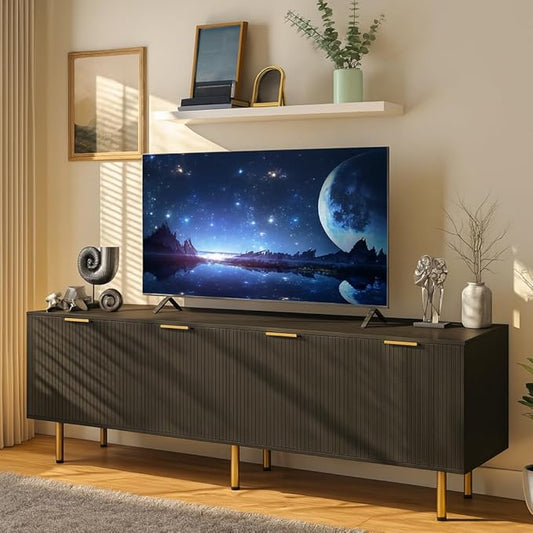 Black TV Stand for TVs up to 80 Inch,Mid Century Modern TV Console,TV Stands for Living Room & Bedroom,Entertainment Center with Storage,Entertainment Stand,TV Cabinet for 55,60,65,70,72,75,80 Inch TV