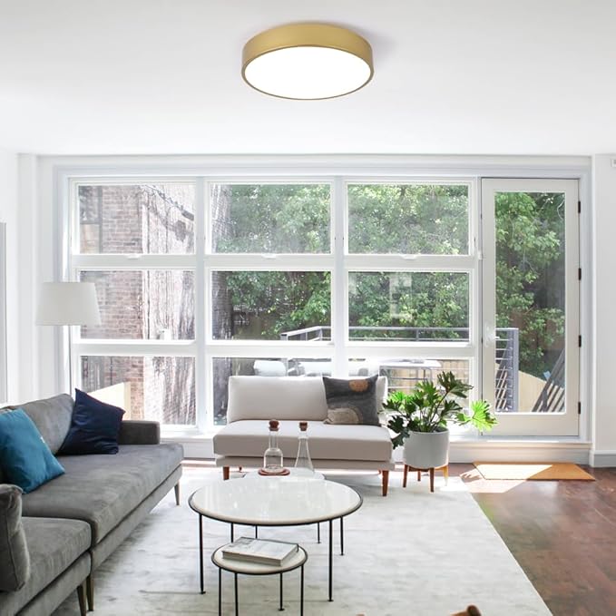 Modern Gold Flush Mount Ceiling Light, 3-Lights Round Ceiling Light, Minimalistic Ceiling Lamp Acrylic Shade Lighting Fixture for Bedroom Laundry Room Bathroom Hallway(15.8 Inch)