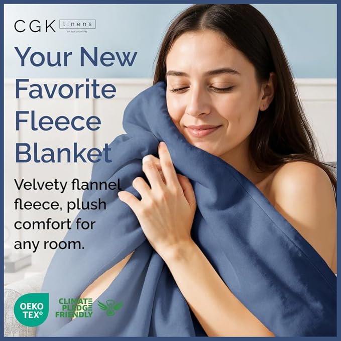 Ultra Soft Fleece Blanket Throw Size - Flannel Fleece Luxury Throw Blanket - Lightweight for Couch Bed Chair - Thick, Warm & Breathable - All Season Cozy Anti-Static Microplush Bedding, Washed Blue