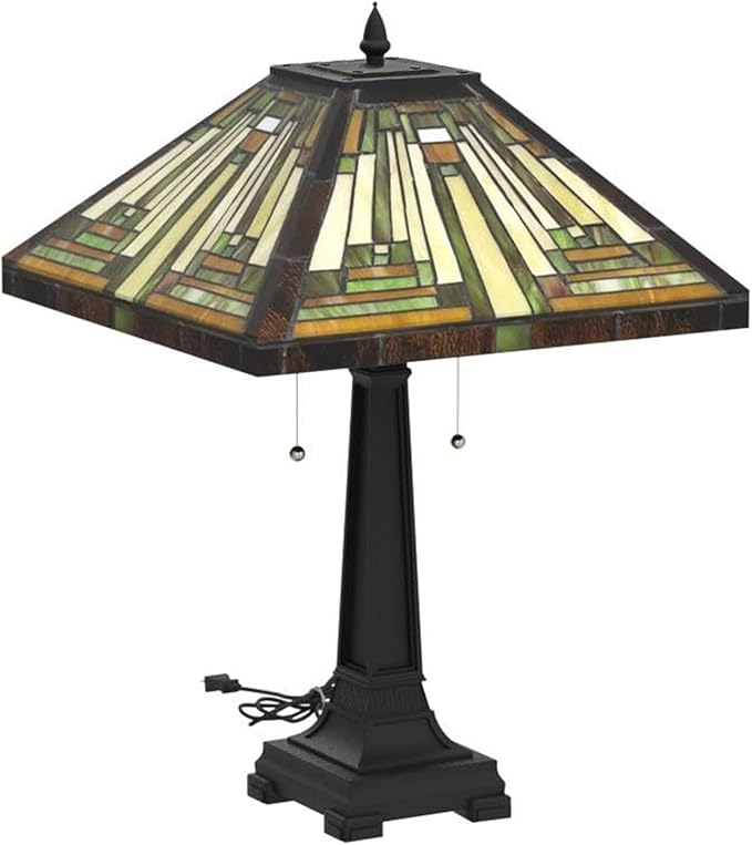 Capulina Tiffany Lamp Stained Glass Table Lamp 16X16X24 Inches Amber Brown Mission Tiffany Style Desk Lamp Decor for Bedrooms Living Room Study Home Office