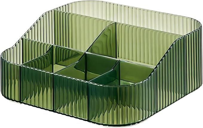 DASITON Large Capacity Makeup Brush Holder,8 Slot Makeup Brush Cup,Vintage striped Make Up Brush Holder,for Vanity Decor,Bathroom Countertops,Desk Storage Container,Cosmetic Display cases(Green-XL)