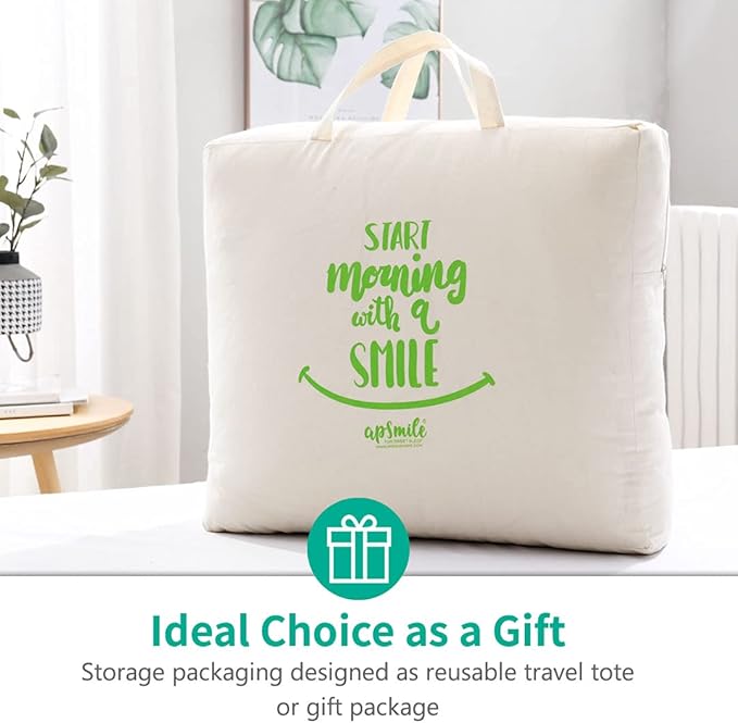 APSMILE Luxury All Season Down Feather Fibers Comforter Full/Queen Size Duvet Insert - 100% Organic Cotton, High Fill Power Medium Warmth, (Ivory White, 90X90)