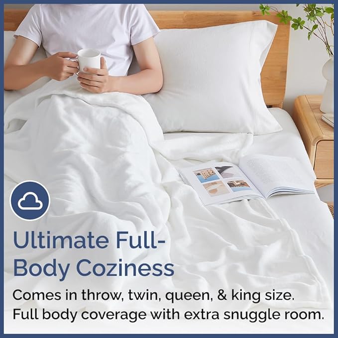 Ultra Soft Fleece Blanket Twin Size - Flannel Fleece Luxury Twin Blanket - Lightweight for Couch Bed Chair - Thick, Warm and Breathable - All Season Cozy Fuzzy, Anti-Static Microplush Bedding, White