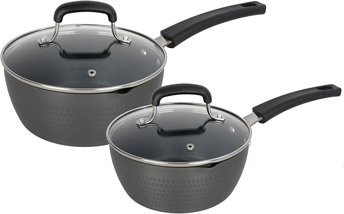 Nonstick Small Sauce Pan with Lid, 1.75 Quart and 2.4 Quart Sauce pan with Pour Spouts, Multipurpose Handy Little Saucepan with Stay Cool Handle, Small Pots for Cooking, Soups, Noodles, Milk