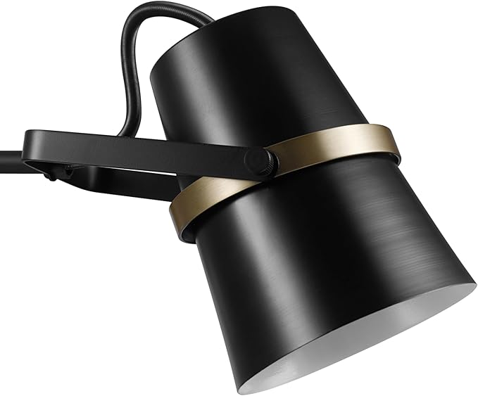 GLOBE Electric 51345 1-Light Plug-in or Hardwire Swing Arm Wall Sconce, Matte Black, Brass Accents, 6ft Black Woven Fabric Cord, Flat Plug, Rotary On/Off Switch, Wall Lighting, Bulb Not Included
