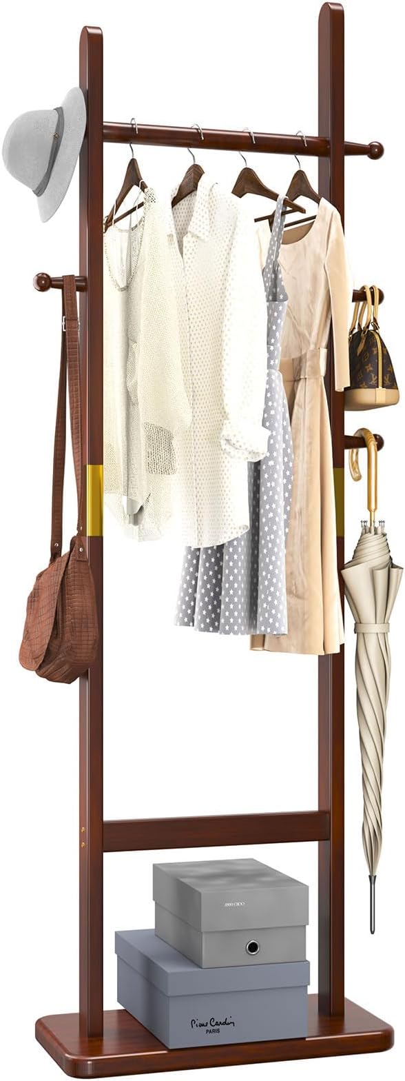 Coat Rack Tree Stand with Very Sturdy Base, Freestanding Small Clothes Rack Heavy Duty, Garment Hanging Racks for Kids and Adults, Space Saving Brown USYD-203