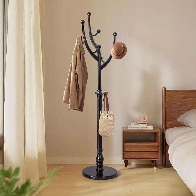 Tree Coat Rack Freestanding with Round Base, Unique Coat Hanger Stand, Heavy Duty Standing Coat Rack Clothes Stand for Winter Jacket, Hat, Entryway/Hallway/Bedroom, Red Brown