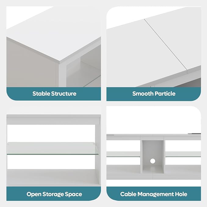 Bestier White TV Stands for Living Room, High Gloss Gaming TV Stand with Power Outlet, Modern Entertainment Center for Bedroom,LED TV Stand for 55/60/65 Inch TV, 55 Inch TV Console Table with Shelves