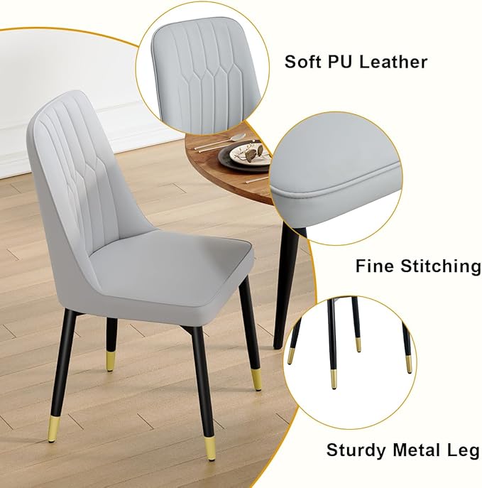 42"-54" Extendable Dining Table Set for 6, Oval Dining Table Set for 6, 0.73" Thick Wood Tabletop with Smooth Edge, Black Metal Leg with Non-Slip Footmat, 6 Soft PU Chairs, for Kitchen, Small Space