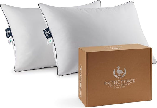Pacific Coast Bed Pillow, Luxury Hotel Goose Feather and Down Firm Pillow for Sleeping with 100% Cotton Shell, Soft and Supportive