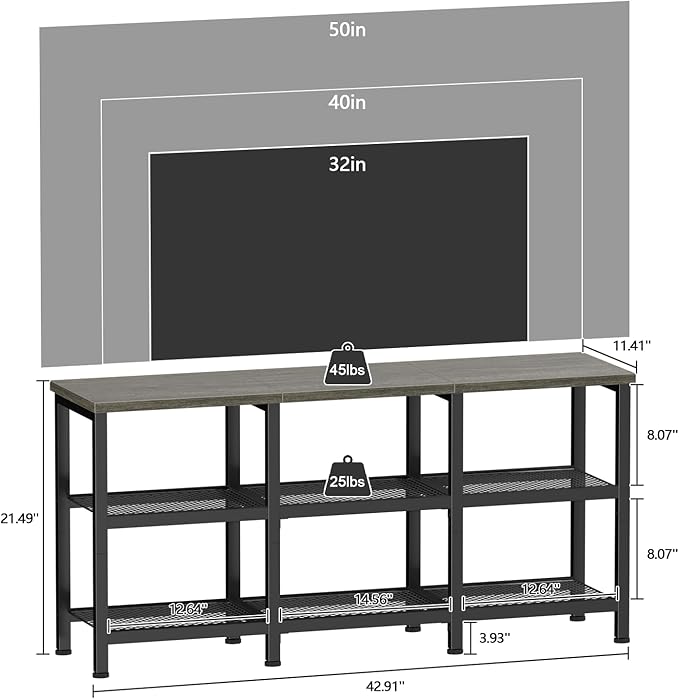 Furologee TV Stand, 43 Inch Entertainment Center with 3-Tier Storage Shelves, Industrial Media Console Table for TVs up to 50 Inch, Television Stands for Living Room, Bedroom, Light Black Oak