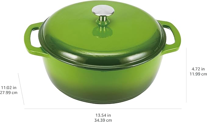 Amazon Basics Cast Iron Dutch Oven Pot with Lid, Enameled, Round, Dual Handles, Heavy-Duty, Medium, 6-Quart, Green