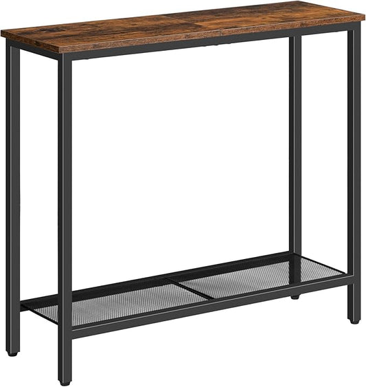 HOOBRO 29.5" Narrow Console Table, Small Entryway Table with Shelf, 2 Tier Thin Sofa Table, Behind Couch Table, Side Table, for Hallway, Living Room, Bedroom, Rustic Brown and Black BF74XG01