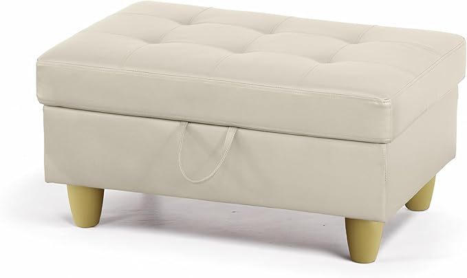 Ottoman Rectangular Storage Ottoman Bench, Faux Leather Footrest, Coffee Table, Stool Footstool with Hinged Lid for Living Room, Bedroom, Entryway, White, 35"x23.5"x17.5"