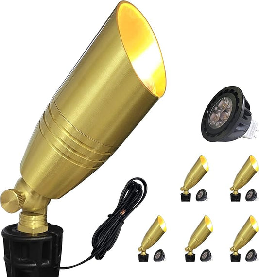 COLOER Die-cast Brass Landscape Spotlight 6-Pack with 5W Aluminum Housing LED MR16 Bulb,12V AC/DC Low Voltage Copper Outdoor Lighting, Directional Garden Patio Spot Up Light (102B Copper Finish)