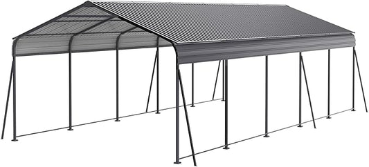 Metal Carport 13 ×26.5 FT Heavy Duty with Galvanized Steel Roof, Metal Garage Canopy with Galvanized Steel Roof & Frame, Car Tent Outdoor Storage Shed for Car, Boats and Truck, Gray