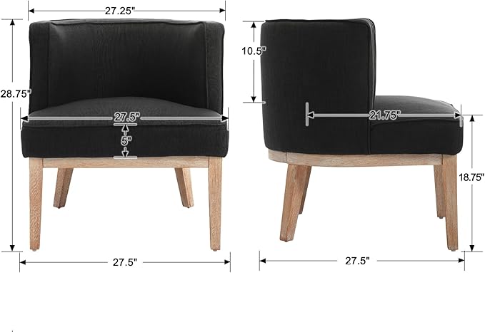 Accent Arm Chair with Wood Legs, Comfy Barrel Side Chair Linen Upholstered Reading Chairs with Back for Living Room Bedroom, Charcoal