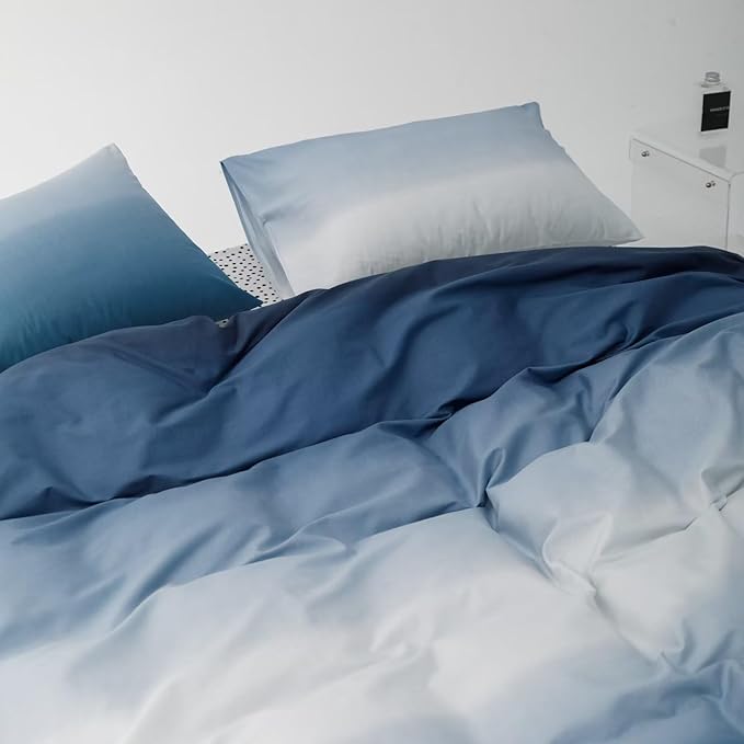Luxlovery Blue White Comforter Set Queen Gradient Blue Bedding Set Navy Blue Quilts Bedding Set Soft Lake Blue Navy Blue Queen Size Comforter Set