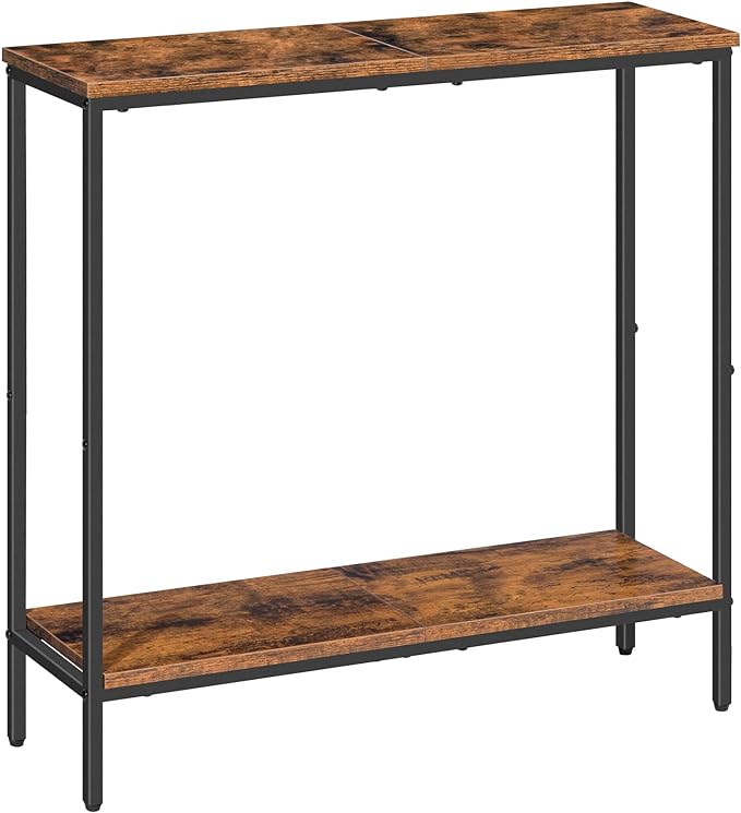 HOOBRO 29.5"L Narrow Console Table, 8.7"D Couch Table Behind Sofa, Small Entryway Table with 2-Tier Storage Display Shelves, for Hallway, Foyer, Living Room, Bedroom, Rustic Brown and Black BF22XG01