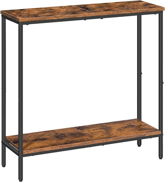 HOOBRO 29.5"L Narrow Console Table, 8.7"D Couch Table Behind Sofa, Small Entryway Table with 2-Tier Storage Display Shelves, for Hallway, Foyer, Living Room, Bedroom, Rustic Brown and Black BF22XG01