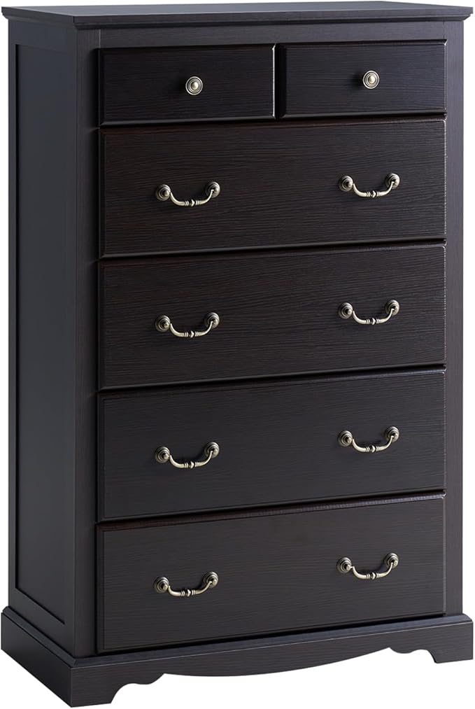 AMERLIFE Farmhouse 6 Drawers Dresser for Bedroom, Wood Antique Chest of Drawers with Metal Handle, Tall Dresser Organizer for Hallway, Entryway, Espresso