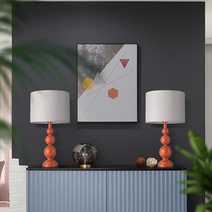 24.4'' Orange Mid Century Modern Table Lamps Set of 2 for Living Room Bedroom Bedside Nightstand, Contemporary Table Lamp for Bedside, End Table Side Table Lamp (Bulbs Not Includes)