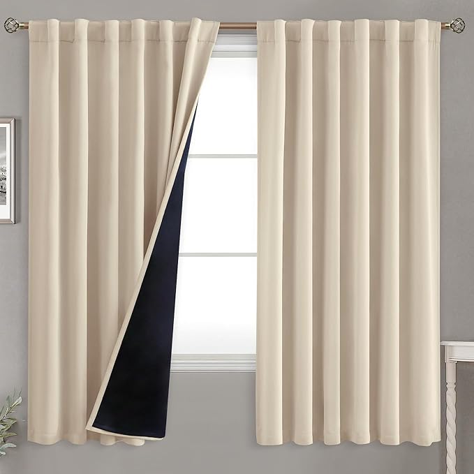 BGment Champagne Blackout Curtains with Thermal Insulation Liner，100% Blackout Curtains 63 Inch Length Room Darkening Rod Pocket and Back Tab Window Curtain for Bedroom(Each 52 x 63 Inch, 2 Panels)