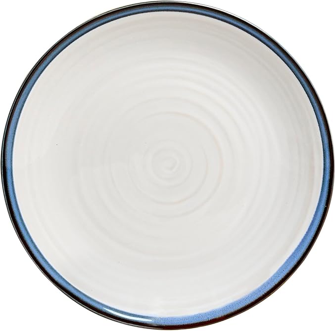 Sango Siterra Santorini 16-Piece White Stoneware Dinnerware Set – Service for 4, Plate & Bowl Set, Rustic White with Reactive Blue Glaze, for Daily Dining & Entertainment, Microwave & Dishwasher Safe