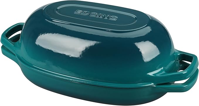 Enameled Cast Iron Dutch Oven Pot with Lid, Oval Dutch Oven for Bread Baking, Bread Oven for Homemade Sourdough Bread Baking, 5qt, Darkcyan