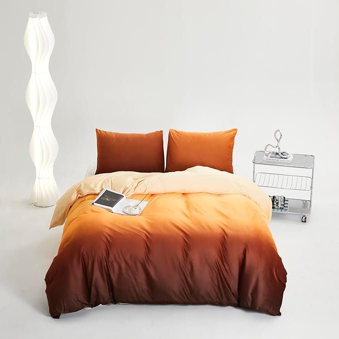 Luxlovery Sunset Color Velvet Comforter Full Women Girls Orange Gradient Flannel Bedding Set Brown Yellow Modern Blanket Quilts Winter Warm Sherpa Micromink Bed Set for Adults Teens