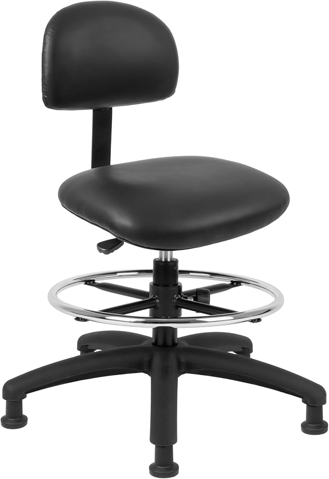 Chair Master FSS Series Square seat Mid (19"-27") seat Height Chair. Vinyl-for Office, Garage, Desk, Shop, Computer, Doctor, Medical, Easy to Clean! 18" Footring (Black, Mid Stool, Glides)