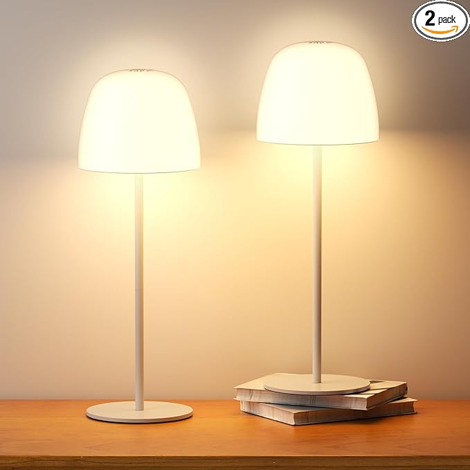 2 Pack Portable Cordless Table Lamp, 3 Color Stepless Dimming 5500mAh Rechargeable Battery Operated LED Desk Lamp, for Bedroom/Couple Dinner/Desk/Cafe/Dining Room/Terrace
