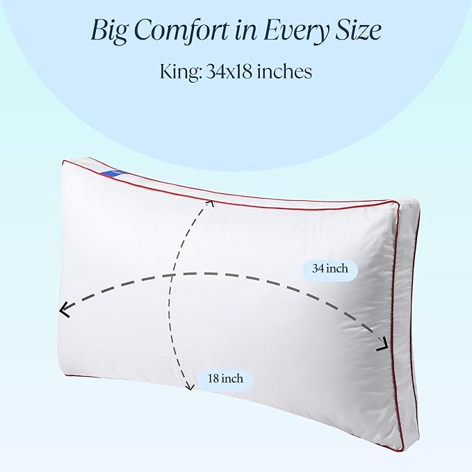 Adjustable Premium Memory Foam Pillow, King Set of 2-34x18 inches, 400 TC Organic Cotton Cover with Down Alternative Plush Padding, Designed for Stomach, Back, & Side Sleepers