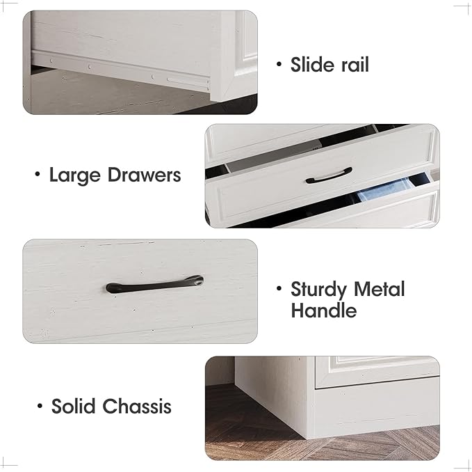 Fameill Dresser for Bedroom, 5 Drawer Tall Dresser Organizer, TV Stand for Livingroom, Chest of Drawers with Metal Handles, Woodgrain White