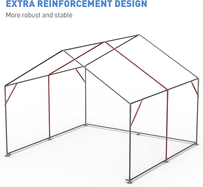 Outdoor Storage Shelter, 10x10 ft Portable Shed with Roll up Zipper Door, Waterproof and UV Resistant Anti-Snow, Heavy Duty Carport for Storing Garden Tools, Outdoor Equipment