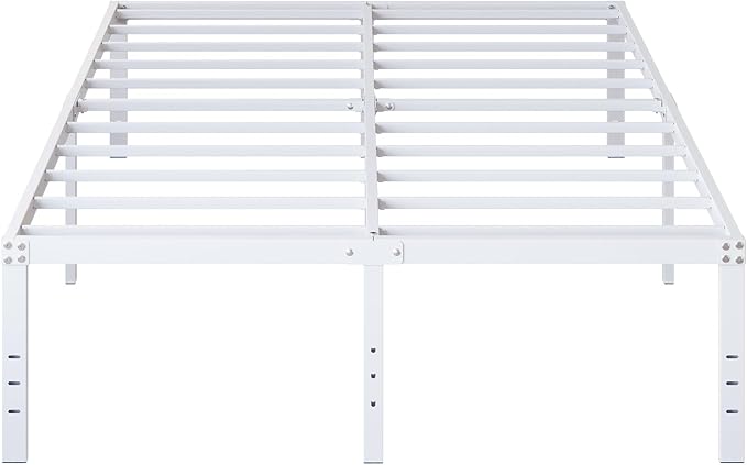 18 Inch Full Size Bed Frame Heavy Duty Metal Platform No Box Spring Needed, Maximum Storage, Easy Assembly, Noise Free, White