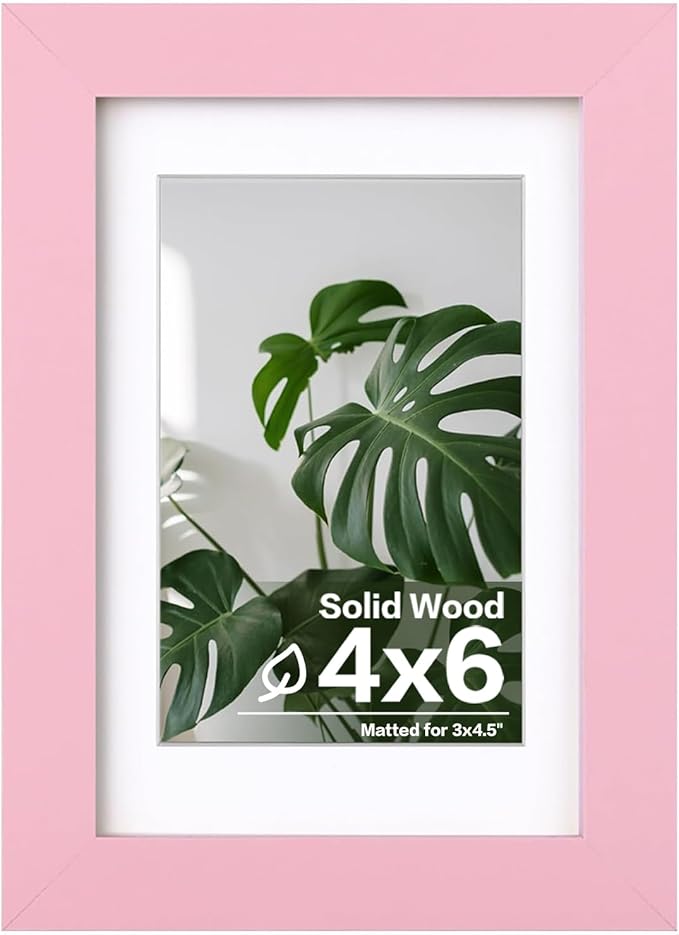 Egofine 4x6 Picture Frame with Plexiglass, Display Pictures 3.5x5 with Mat or 4x6 Without Mat for Tabletop and Wall Mounting, Pink