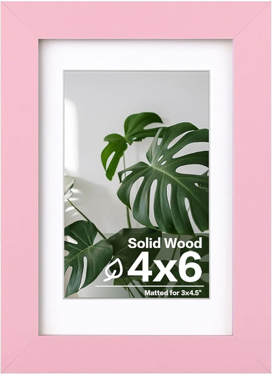 Egofine 4x6 Picture Frame with Plexiglass, Display Pictures 3.5x5 with Mat or 4x6 Without Mat for Tabletop and Wall Mounting, Pink