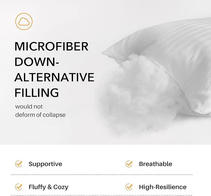 Oubonun Queen Size Pillows Set of 2 - Fluffy & Supportive Down Alternative Pillows with Zippered Cotton Cover - Breathable and Cool for All Sleeping Positions - Machine Washable - 20"x30"