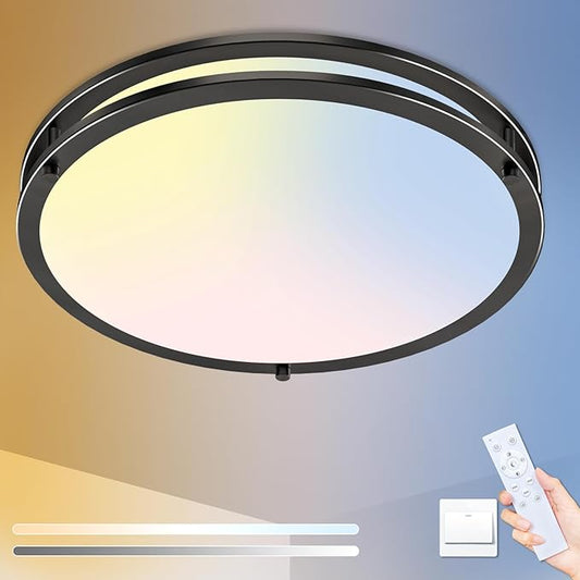 libtit 16Inch Flush Mount Ceiling Lights with Remote, 36W Dimmable LED Ceiling Light 3000K-6500K Adjustable, Large & Bright Black Light Fixture for Kitchen Bedroom LivingRoom -1Pack