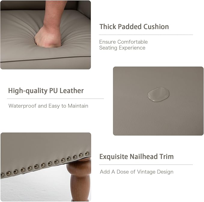 Accent Chair, Faux Leather Living Room Chairs with Nailhead Trim, Mid-Century Lounge Armchair with Solid Wood Legs, Comfy Reading Single Sofa for Bedroom, Waiting Room (Grey, 2 Chairs)