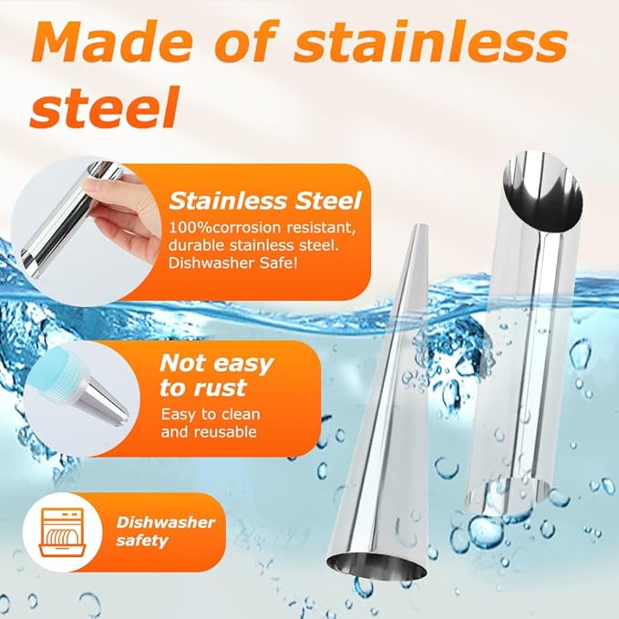 35pcs Cream Horn Kits for Baking, Cannoli Forms Tubes Kit, Stainless Steel 16pcs Cone Shaped and 12pcs Tubular Shaped Baking Pan for Danish Pastry, Cream Roll, Croissant