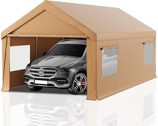 Carport 10x20 Heavy Duty Portable Garage,Carport Canopy with Roll-Up Windows & Doors,Portable Garage and Shelter with Removable Sidewalls,Car Tent Garage with All-Season Tarp for Lawnmower Bike Truck