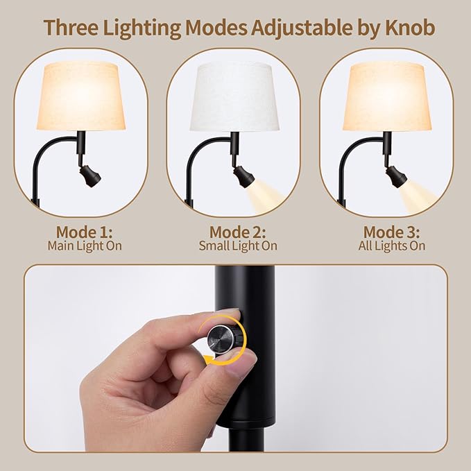 Floor Lamp for Living Room, Vintage Two-Light Tall Floor Lamp with knob, LED Reading Standing Lamp for Bedroom Office - Black