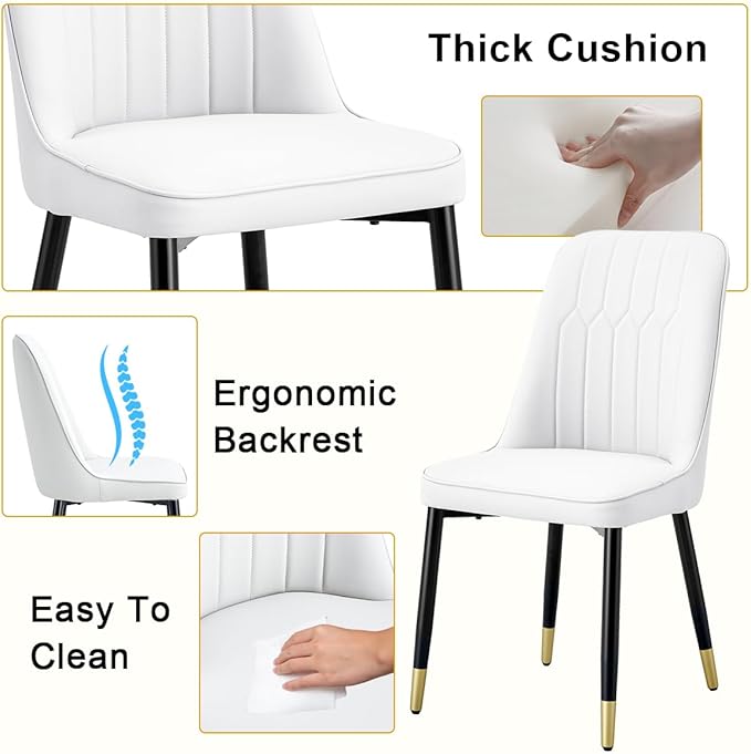 42"-54" Extendable Dining Table Set for 6, Oval Dining Table Set for 6, 0.73" Thick Wood Tabletop with Smooth Edge, Black Metal Leg with Non-Slip Footmat, 6 Soft PU Chairs, for Kitchen, Small Space