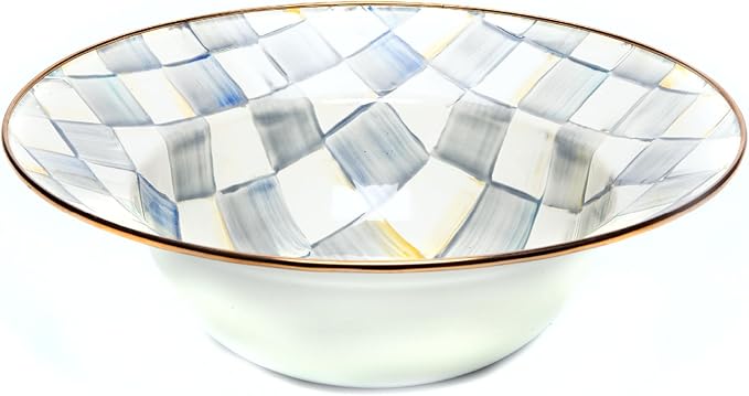 MACKENZIE-CHILDS Enamel Serving Bowl, Enamel Serveware Bowl, 12 Inches, Gray-and-White Sterling Check