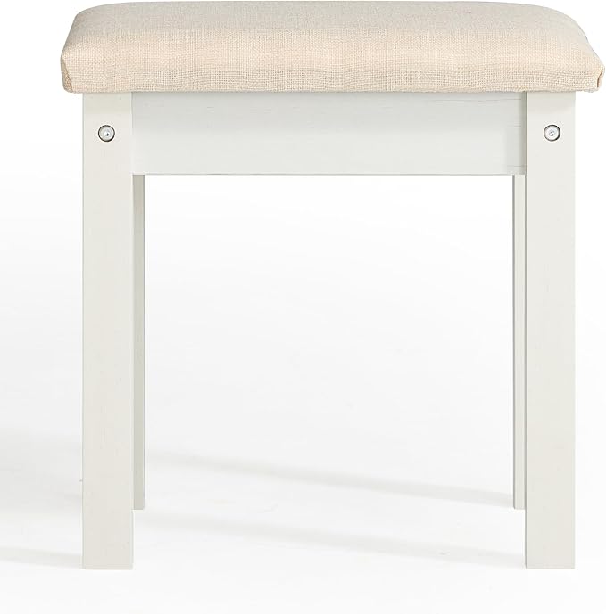 LEYAOYAO Vanity Stool, Elegant Makeup Stool with Comfortable Fabric Cushion, Sturdy Wooden Frame, Modern Vanity Bench for Bedroom and Bathroom-White