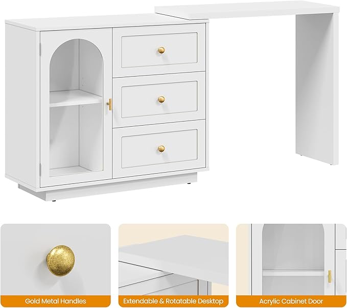 RoyalCraft 59” Makeup Vanity Desk, White Vanity Dresser Combo, Modern Corner Makeup Table with 3 Drawer & 1 Door, Wood Dressing Table for Women Girlfriend, Vanity for Bedroom (Without Mirror)