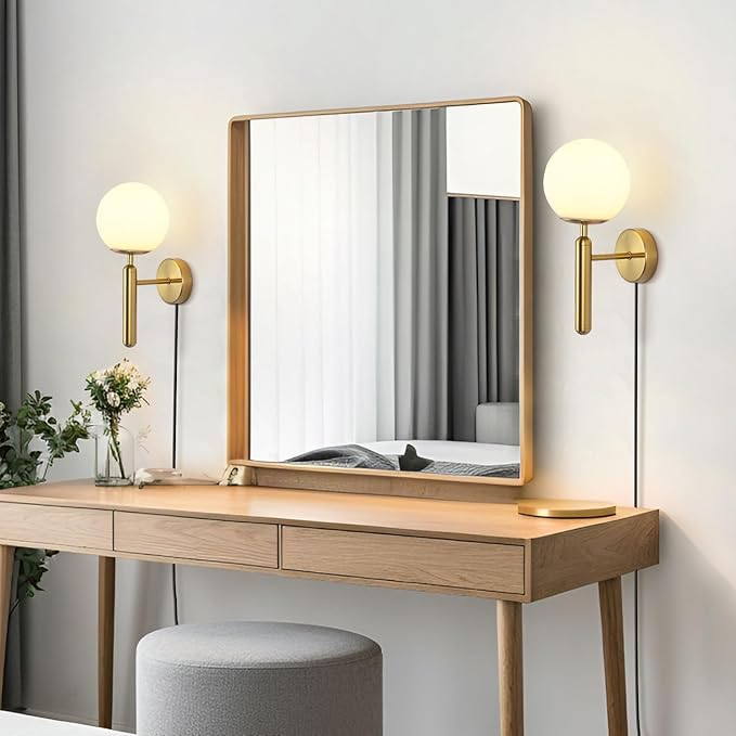 Modo Lighting Modern Plug in Wall Sconce Light Golden Wall Light Fixture with On/Off Toggle Switch Industrial Vintage Wall Lamp for Bedroom Bathroom Bedside E26 Base (Plug)